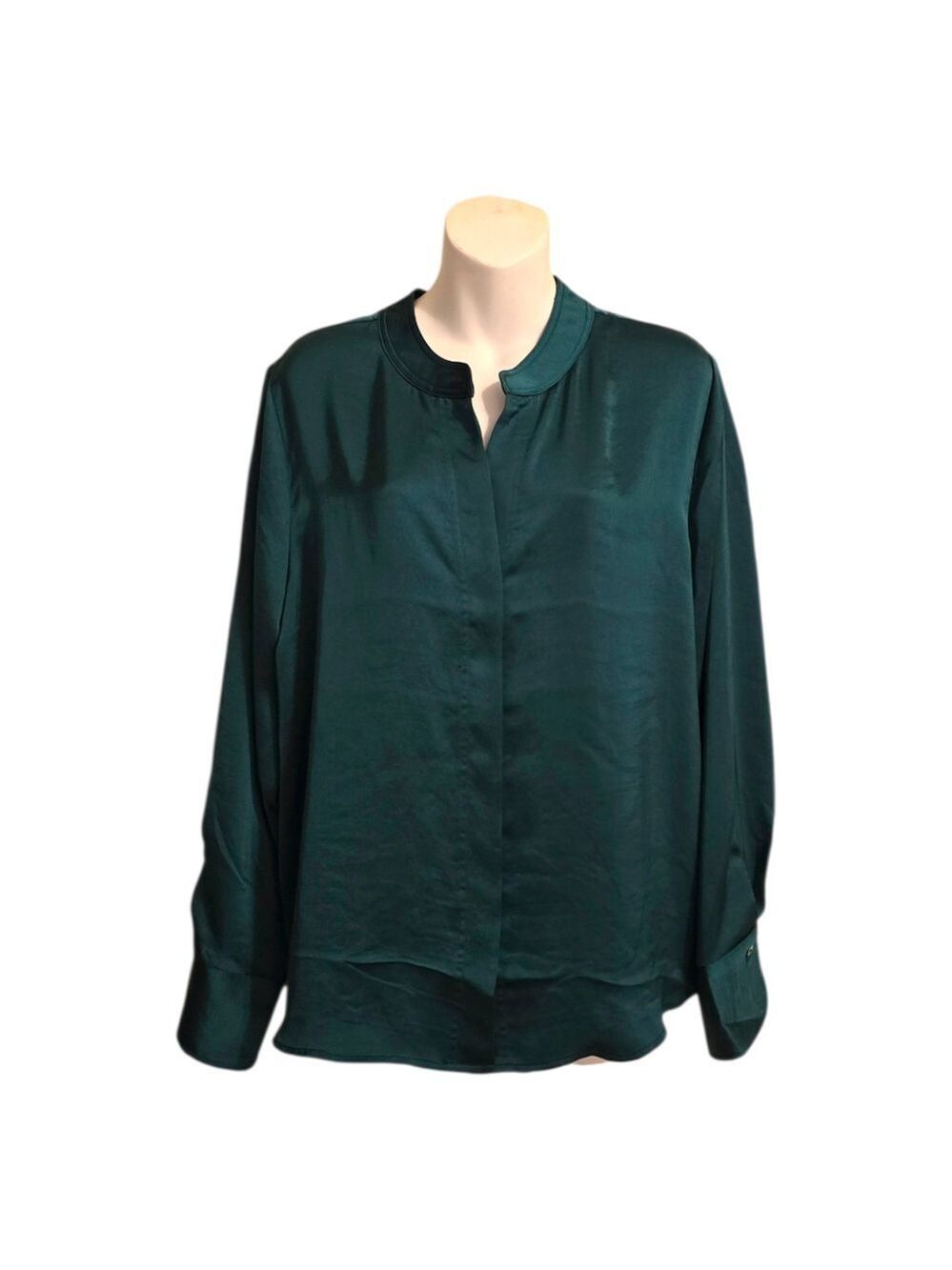 Nic+Zoe Day Gloss Satin Long Sleeve Blouse In Pine Sz L NWT
